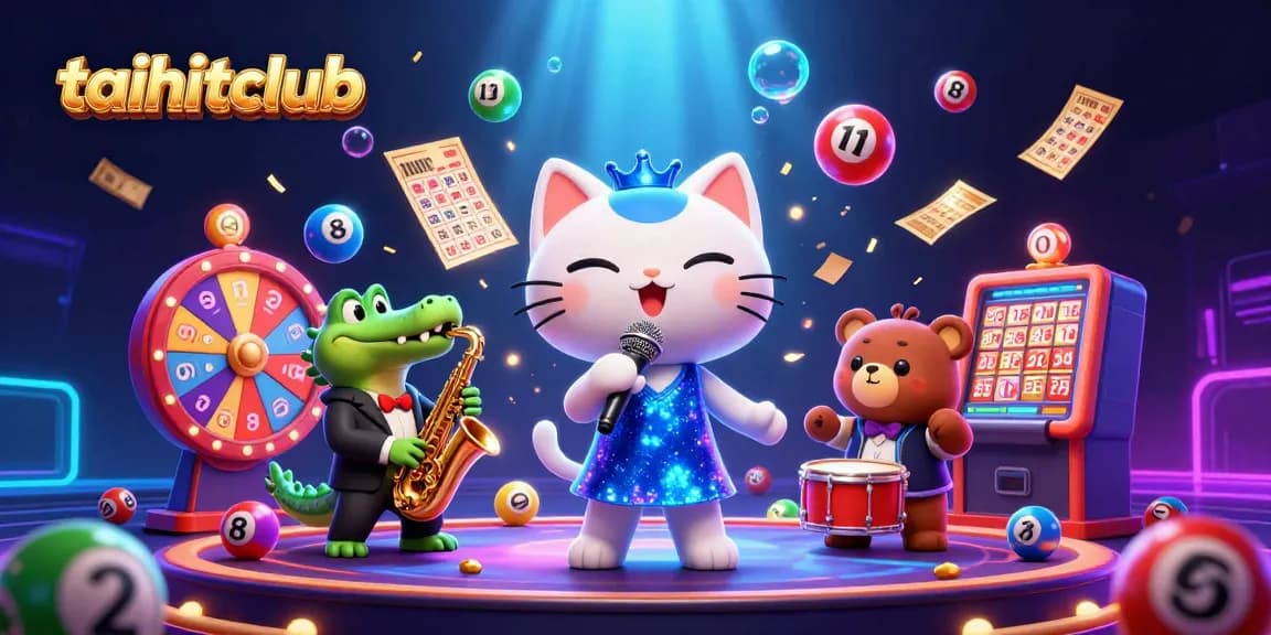 Experience excitement with taihitclub through a lively 3D casino scene featuring colorful lottery elements.