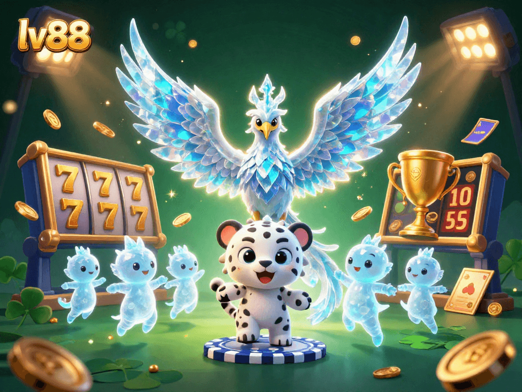 Experience the thrill of lv88 with diverse games, featuring animated 3D characters and casino elements.