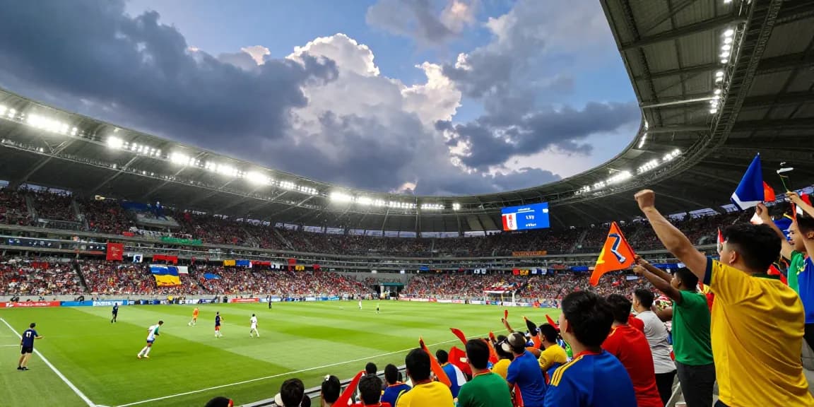 เดิมพันบอลโลกรอบชิง ในสนามฟุตบอล ที่มีแฟนบอลเชียร์เต็มที่ พร้อมบรรยากาศที่ตื่นตาตื่นใจ