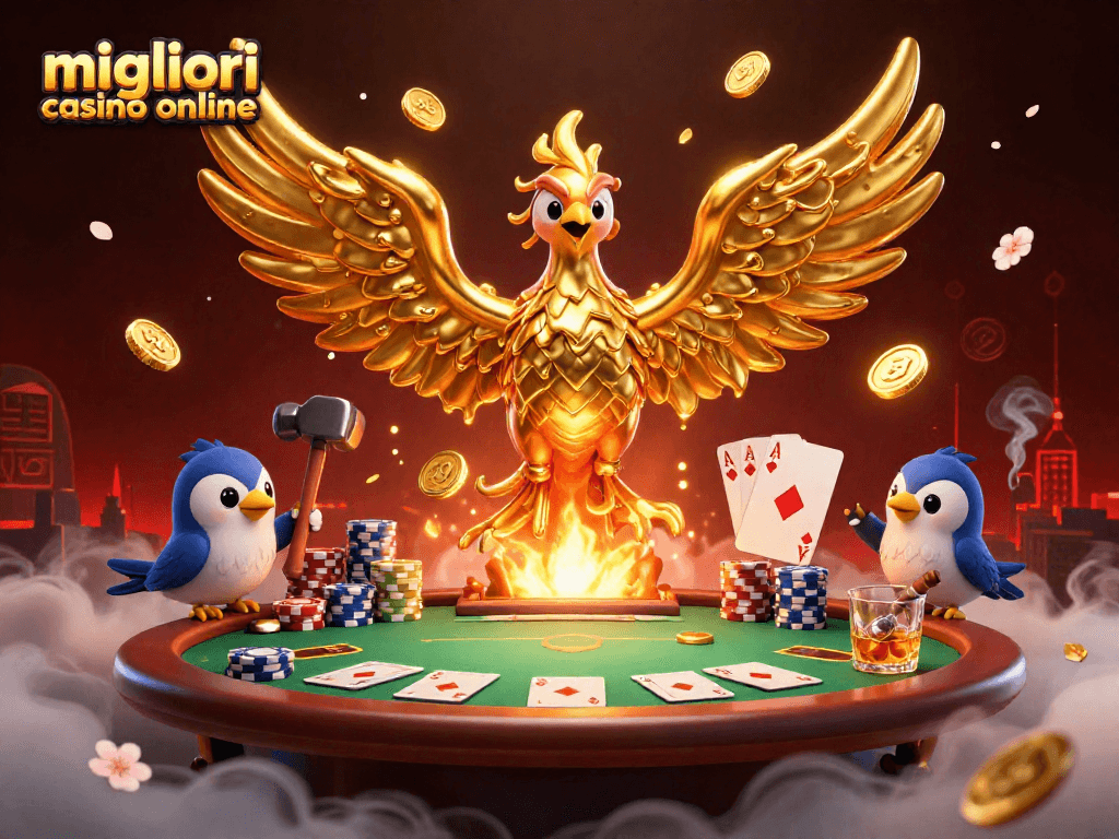 Scopri le avventure nei migliori casino online con un'affascinante fenice dorata e dettagli di gioco.