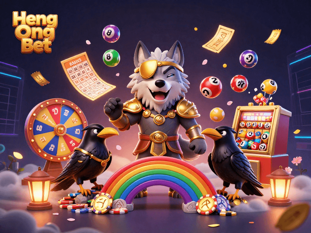 Experience the thrill of Heng Ong Bet with colorful dynamics from lottery balls and glowing casino elements.
