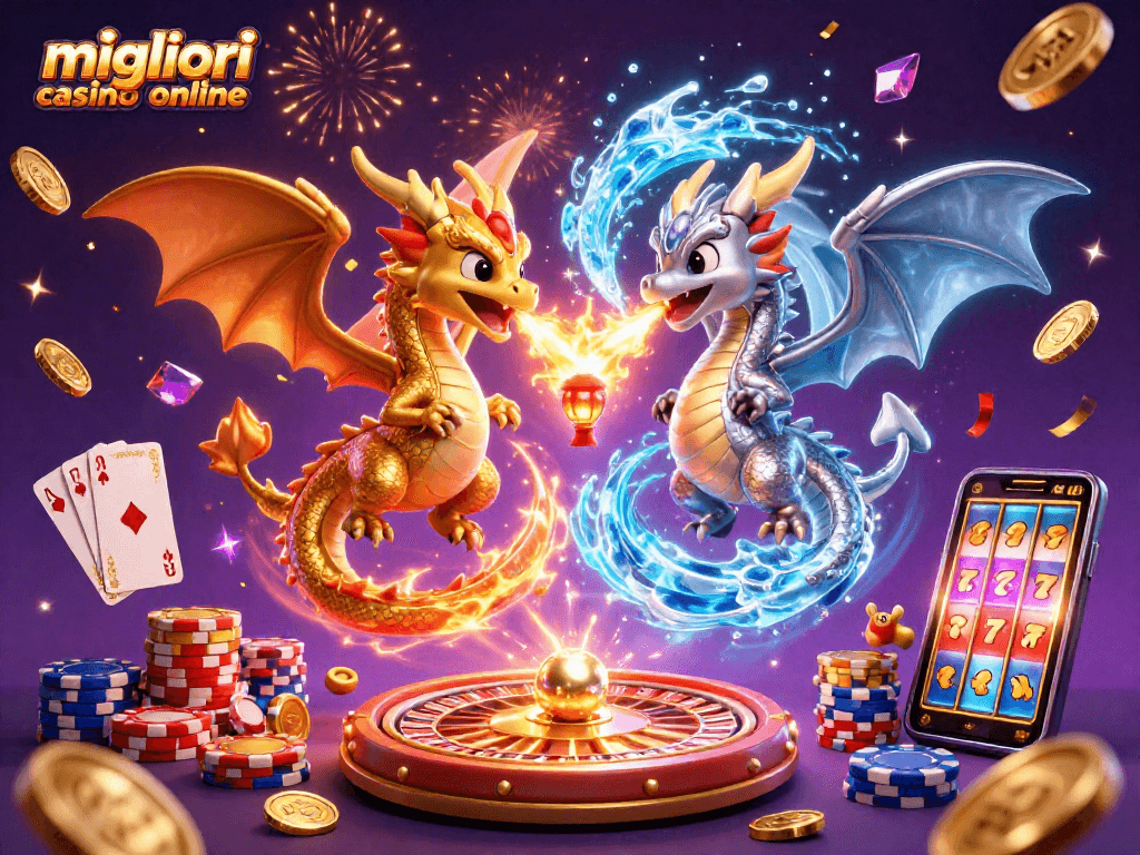 Gioca nei migliori casino online mentre due draghi mitologici si sfidano con fuoco e ghiaccio.