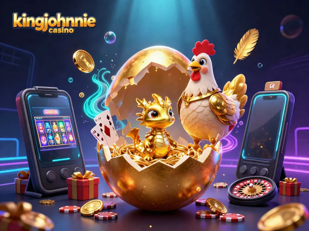 Experience the excitement of kingjohnnie casino with this vibrant 3D illustration of a golden dragon guarding poker chips.