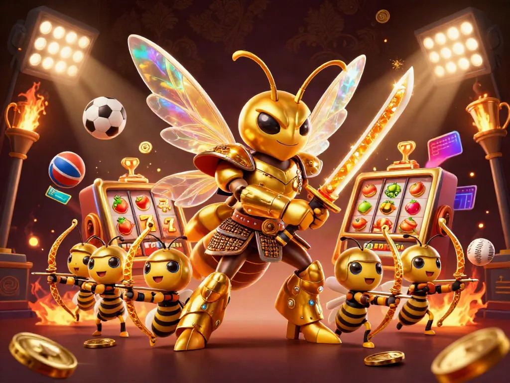 Menangkan slot dengan naga emas dalam armor samurai, dikelilingi simbol jackpot.