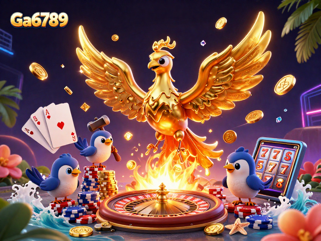 Engage with Ga6789’s immersive casino experience showcasing a phoenix and golden elements.