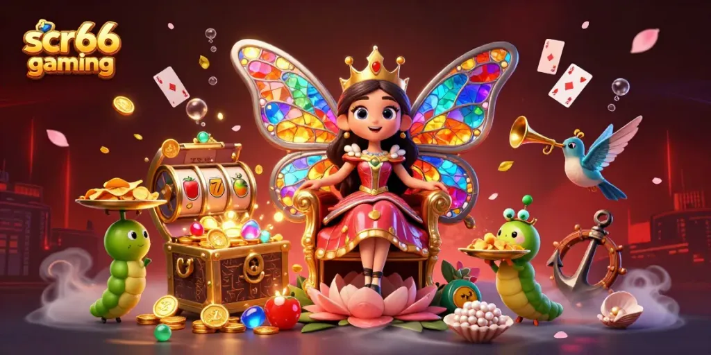 Experience the excitement of scr66 gaming amidst vibrant casino elements and fantasy characters.