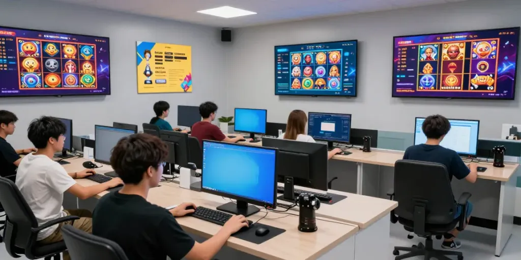 Engaging PESGSLOT gaming scene with players enjoying online slots.