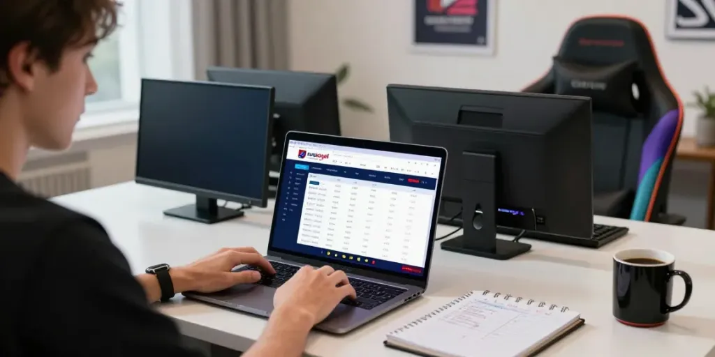 Ratutogel pemain taruhan online di ruang modern dengan perangkat lengkap