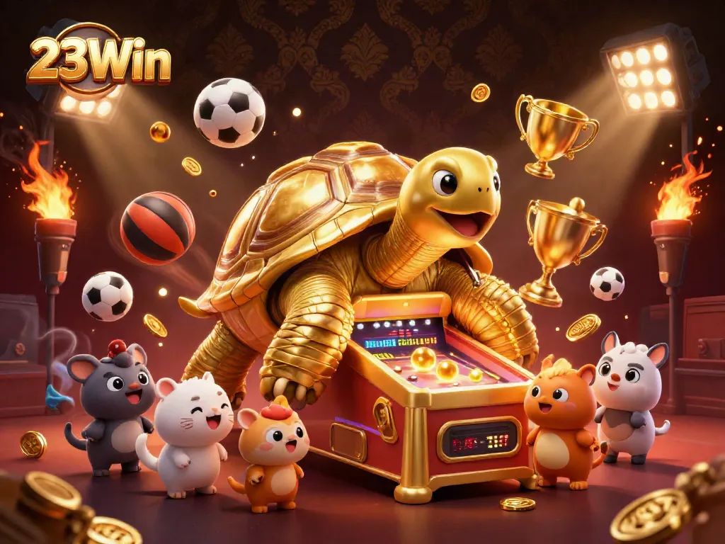 Experience the excitement of betting at 23Win with a dynamic casino illustration featuring games and fun.