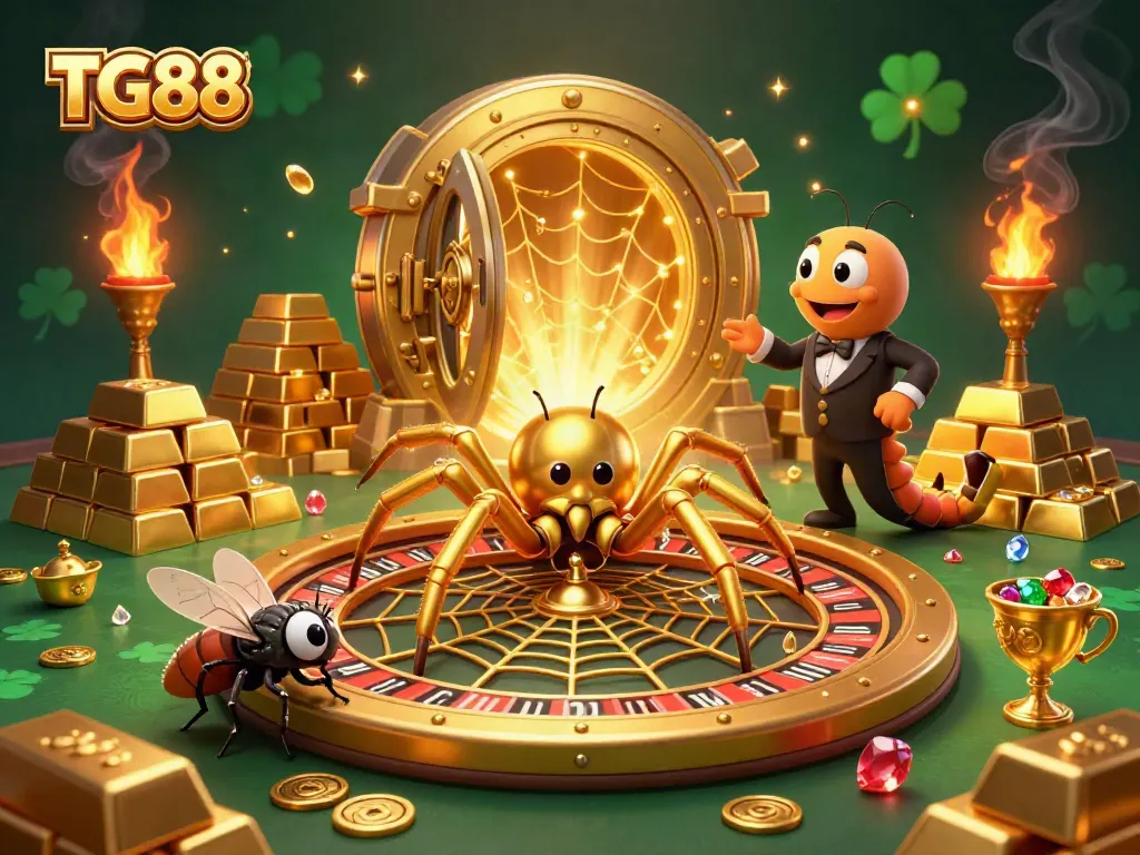 Experience dynamic gameplay with TG88, featuring a golden roulette wheel and engaging character interaction.
