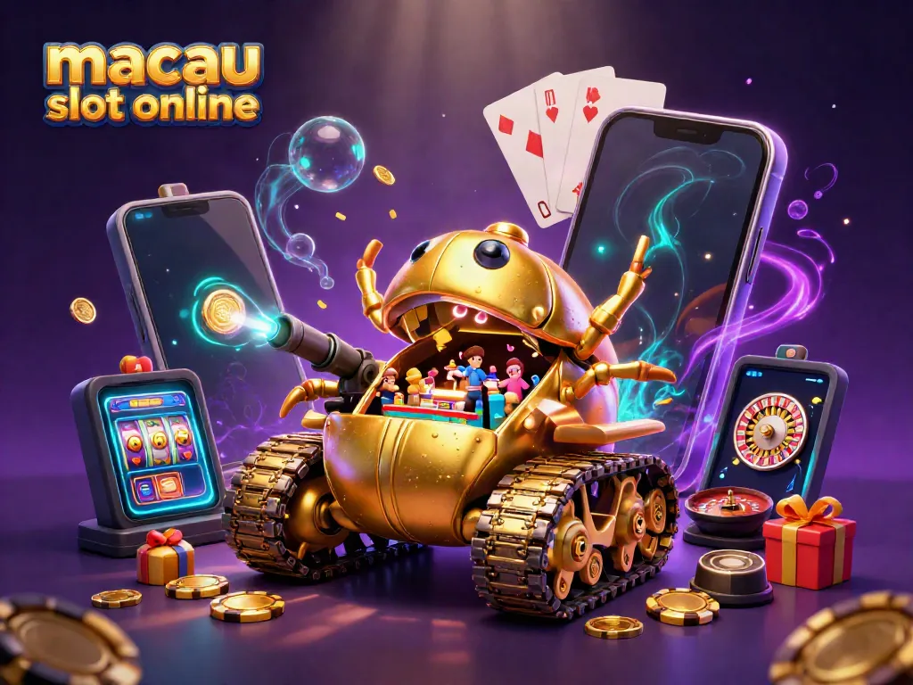 Raih kesenangan bermain di macau slot online dengan tank keledai emas yang memperlihatkan kasino mini di dalamnya.