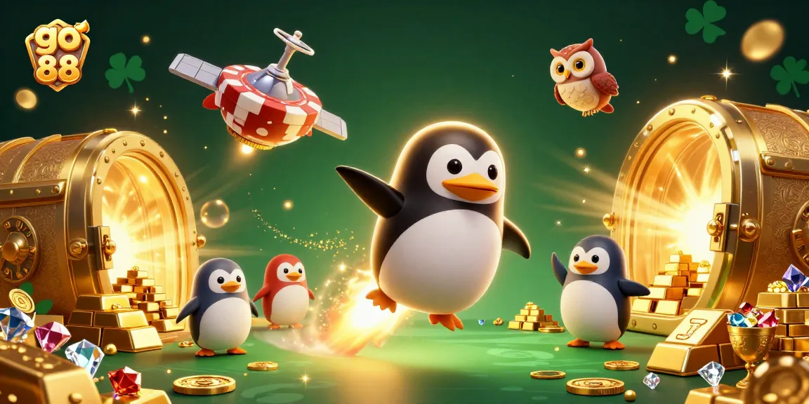 Experience go 88's thrilling action as the penguin conquers the cosmic casino space.