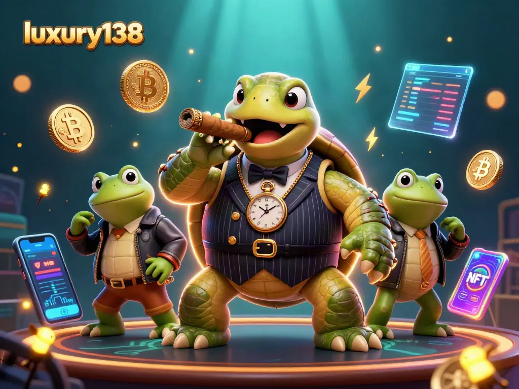 Experience luxury138 gambling with an exciting scene featuring a turtle in a mobster suit and bullfrog enforcers.