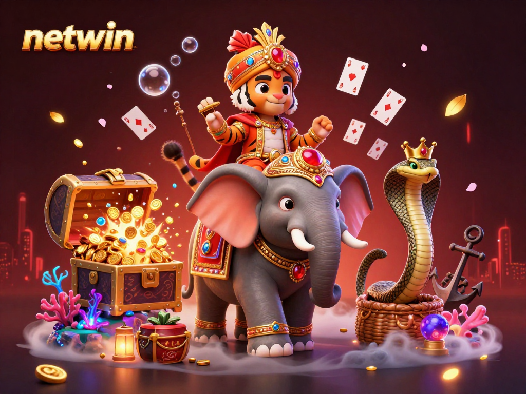 Experience winning excitement at Netwin with a vibrant 3D depiction of gaming adventures and treasures.