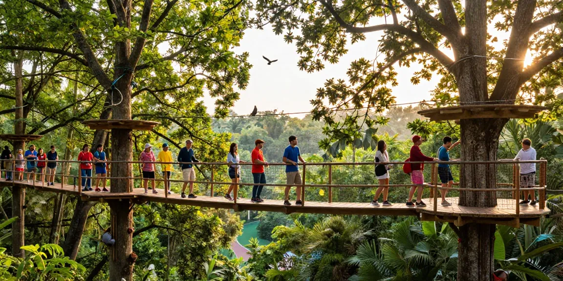 Treetop Walkway with families enjoying a forest adventure in nature.