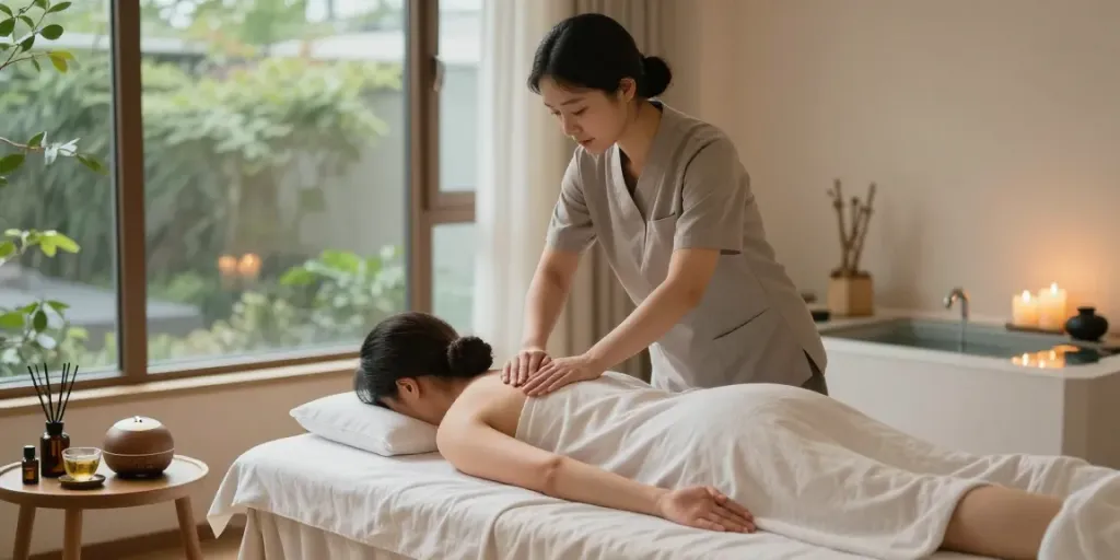 Relaxing 분당출장안마 massage experience in serene therapy room with calming elements