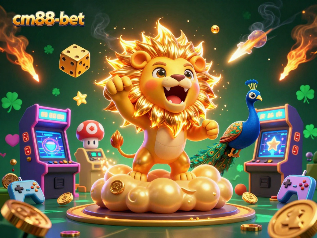 Experience exhilarating gaming action at cm88-bet with vibrant characters, golden dice, and thrilling arcade elements.