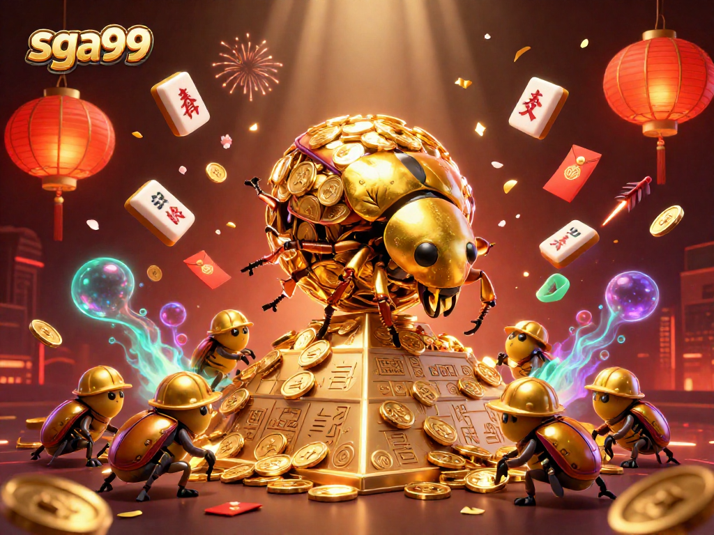 Experience an exciting game at sga99 with golden beetles and vibrant casino elements.