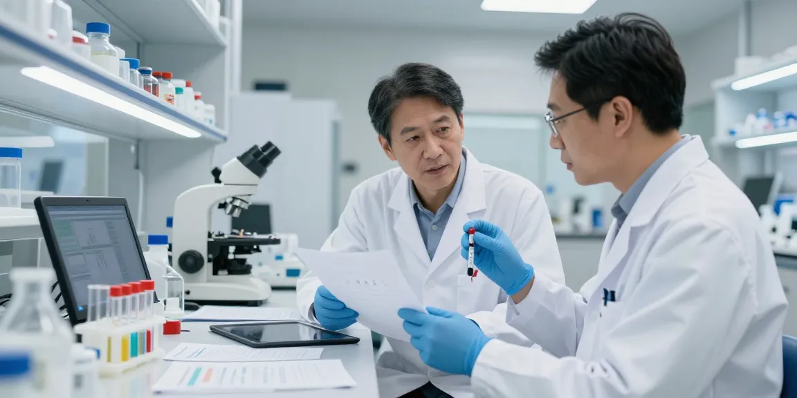Researchers analyzing 5-AMINO-1MQ capsules in a modern lab, emphasizing scientific integrity in the tesamorelin amino club.
