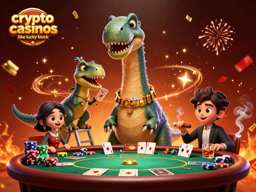 Engage in thrilling action at crypto casinos like Lucky Block with this animated casino scene.