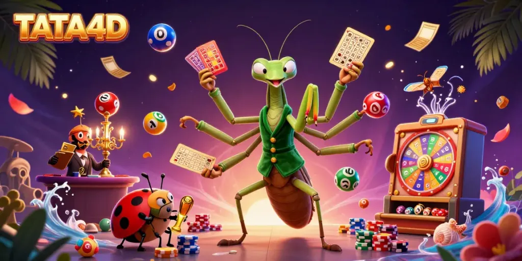 Experience TATA4D through vibrant 3D casino illustration featuring dynamic gameplay elements.