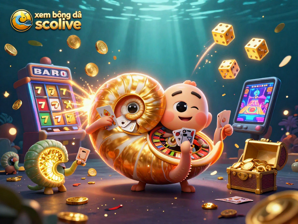 xem bóng đá socolive with a giant nautilus and dynamic casino elements in a vibrant illustration