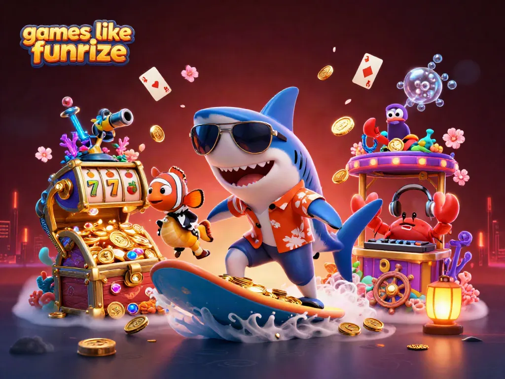 Experience vibrant games like Funrize with characters reeling in wins from an ocean of gold!