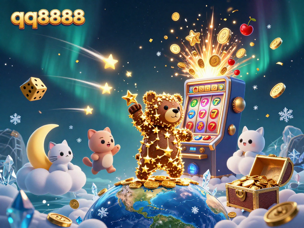 Experience thrilling gameplay with qq8888 as the constellation bear collects coins in this vibrant casino scene.