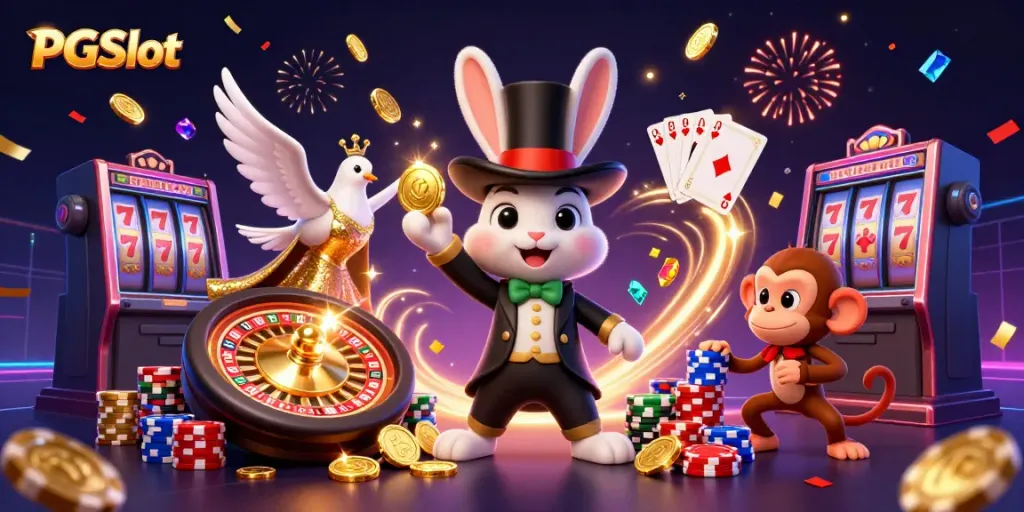 Experience the excitement of PGSlot with captivating characters and dynamic casino elements.