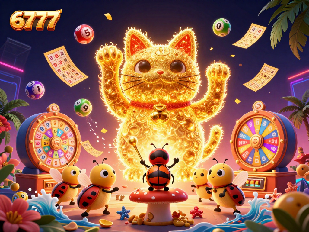 Experience thrilling casino action with the golden lucky cat and vibrant games at 6777!