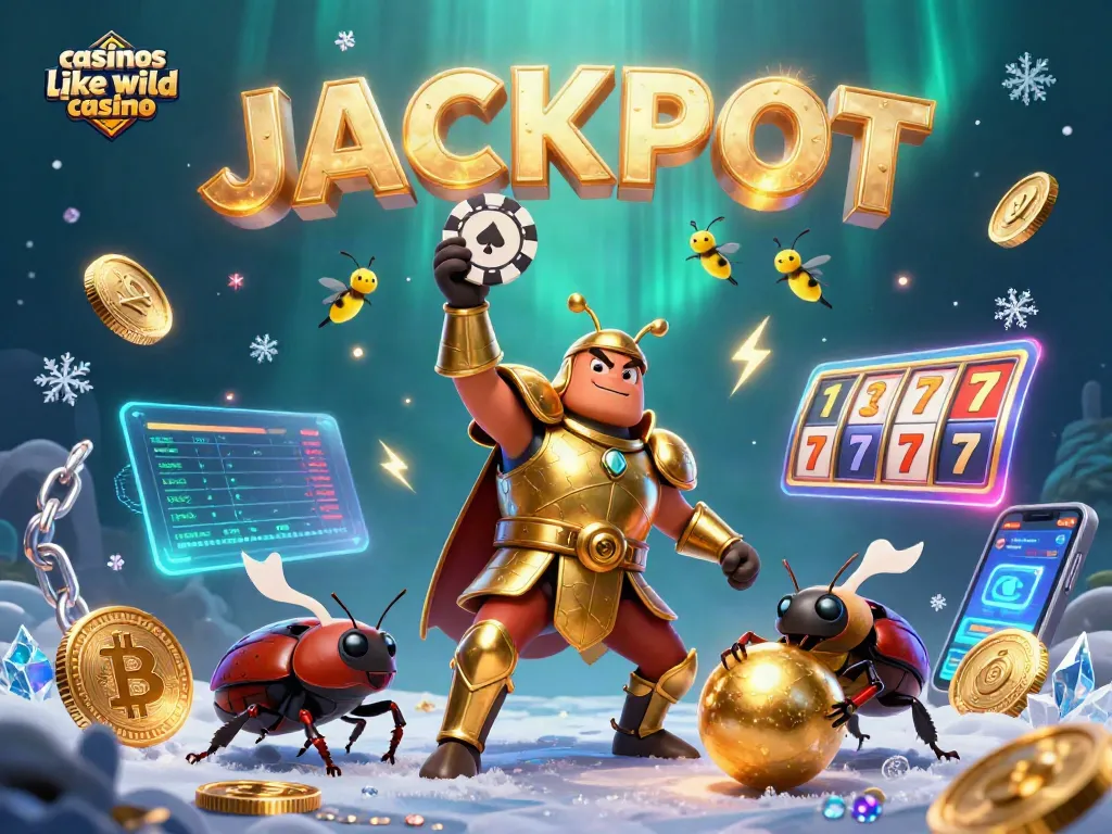 Winning big with casinos like wild casino, featuring vibrantly illustrated 3D characters and elements.