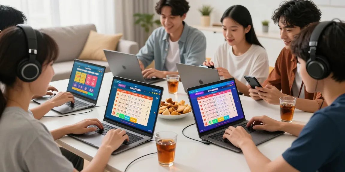 Pengguna rajatogel menikmati permainan togel online di ruang tamu yang nyaman dengan suasana hangout yang ceria.