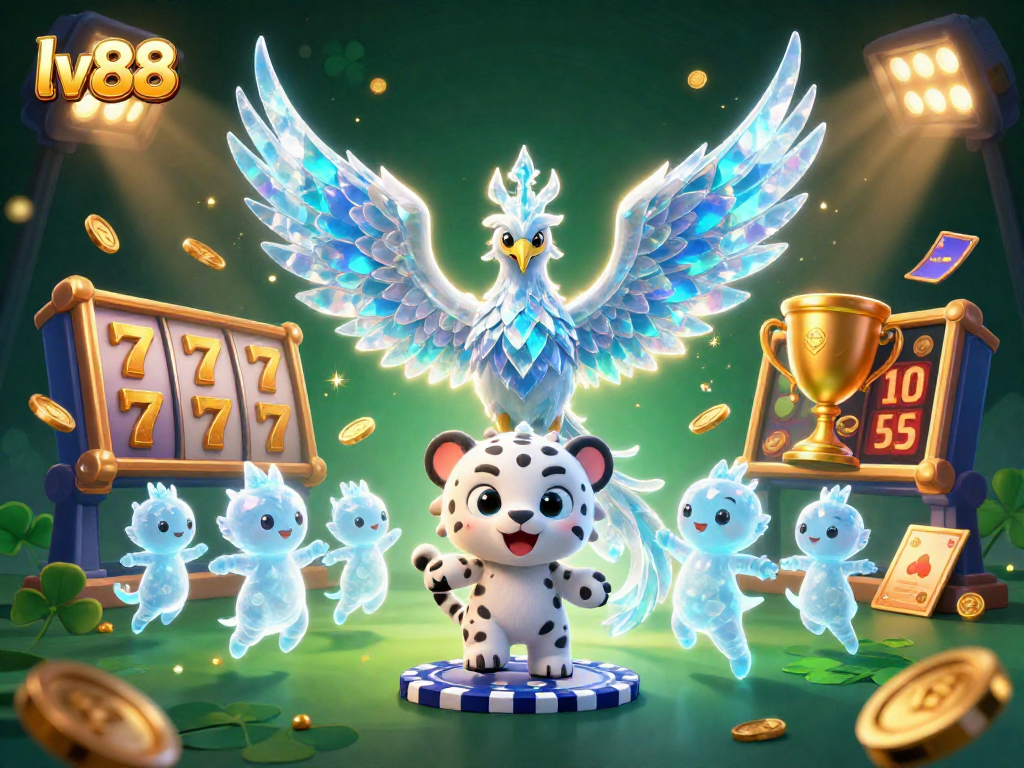Experience the thrill of lv88 with diverse games, featuring animated 3D characters and casino elements.
