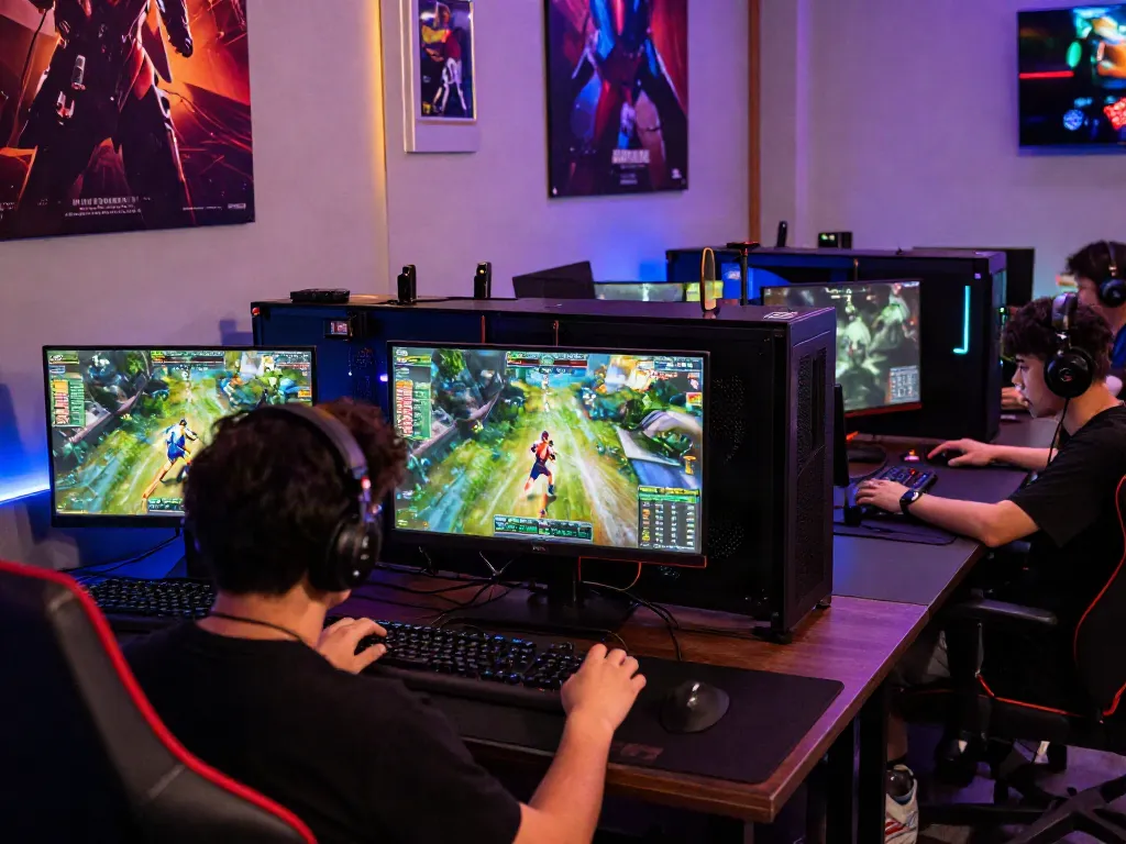 Exciting gameplay scene at Batman138 showcasing professional gamers with advanced gaming setups.