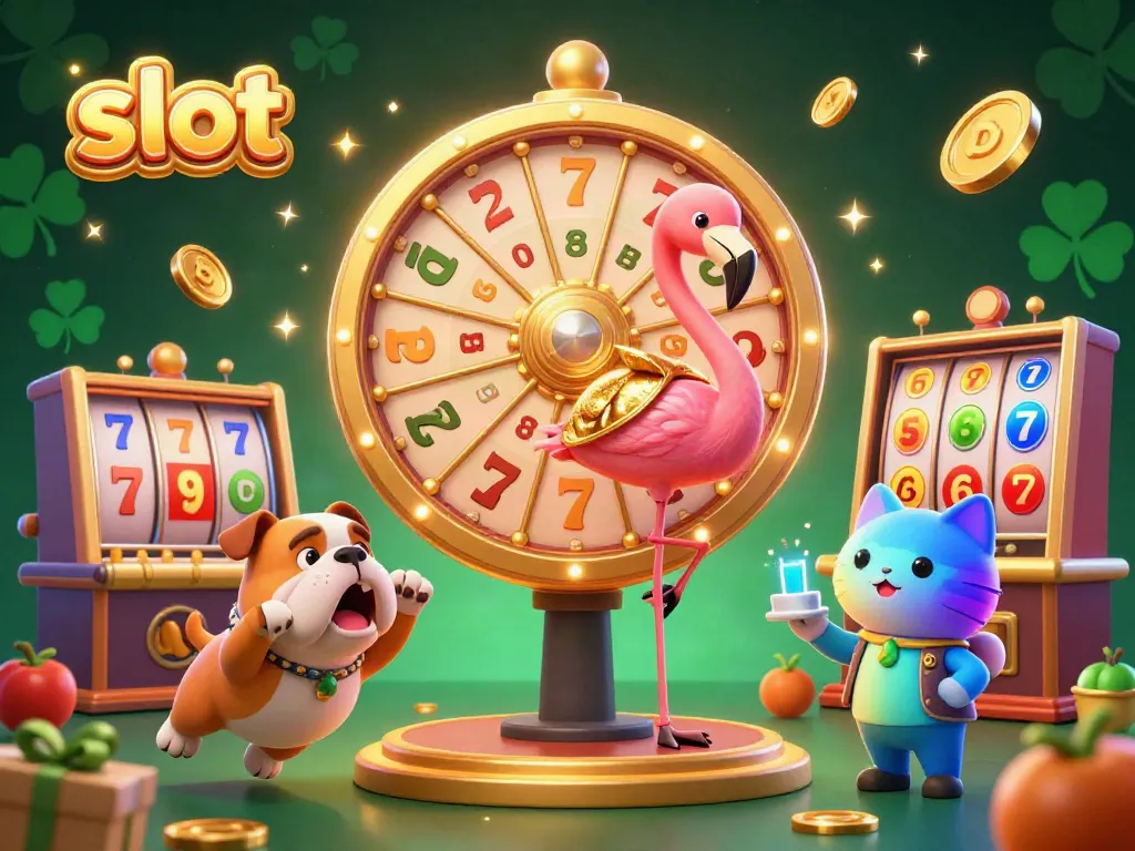 Slot mesin menampilkan flamingo dan bulldog dalam suasana kasino yang mengasyikkan.