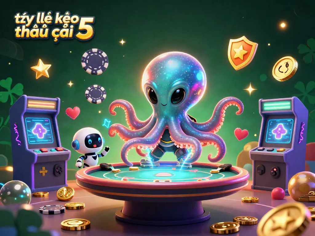 Engage with tỷ lệ kèo nhà cái 5 at a vibrant casino scene featuring cosmic characters and dynamic game elements.