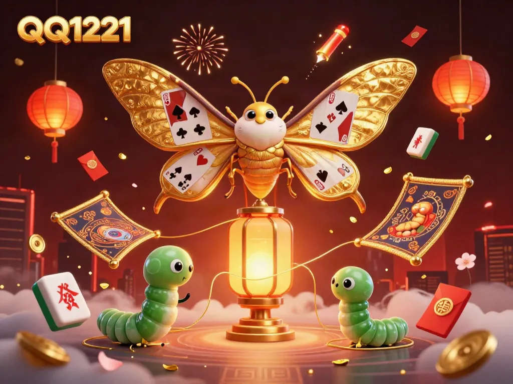 Experience thrilling casino action with QQ1221, featuring vibrant moths and illuminated lanterns.