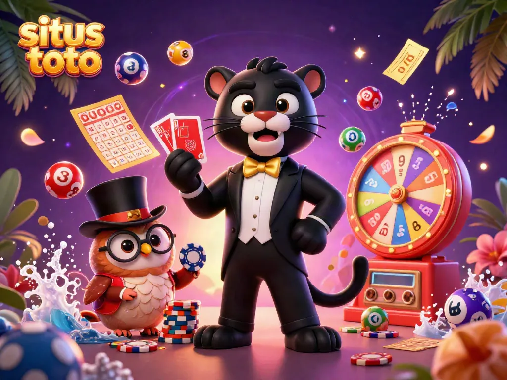 Experience the excitement of situs toto as a stylish panther deals cards surrounded by vibrant gambling elements.