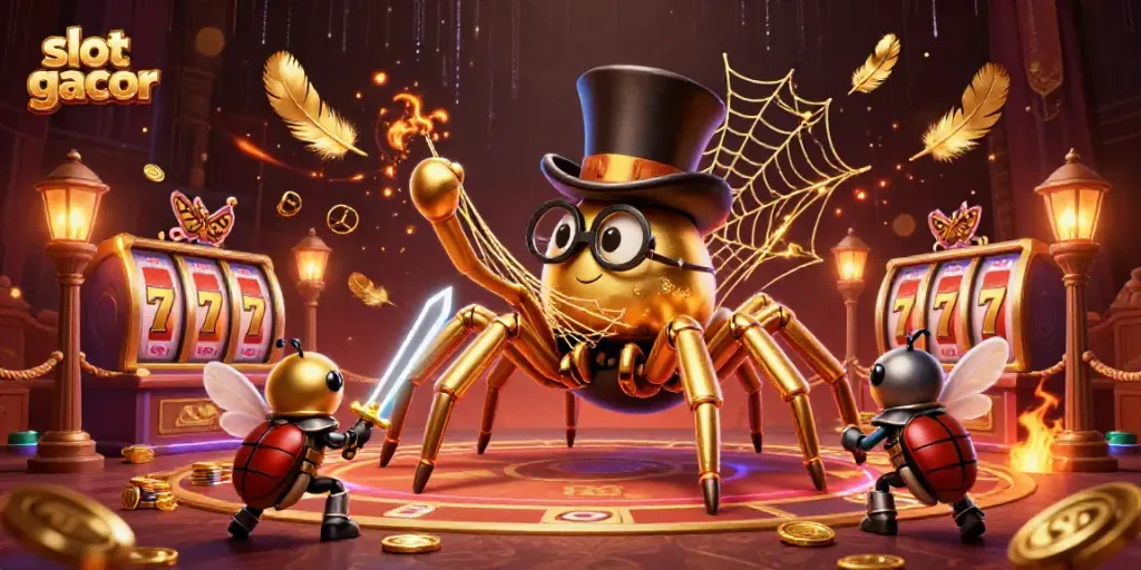Experience the thrill of slot gacor with vibrant 3D characters in a bustling casino scene.