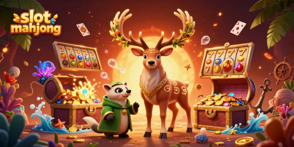 Experience the excitement of slot mahjong with colorful game elements in a vibrant 3D casino scene.