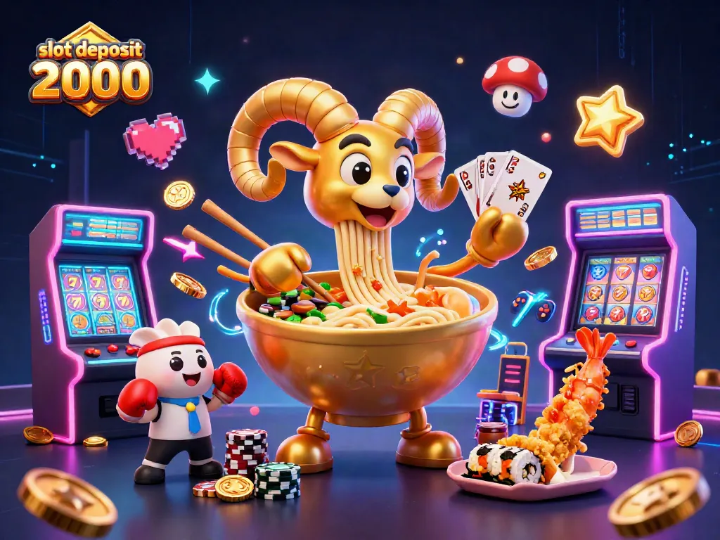 Engage in thrilling gameplay with a vibrant cartoon depiction of slot deposit 2000 actions.