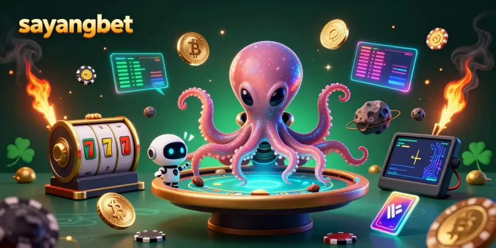 Experience thrilling gameplay with sayangbet by witnessing a vibrant 3D alien-themed poker scene.