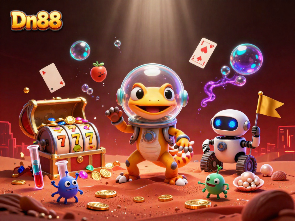 Engage with Dn88 thrilling moments in an ultra-detailed Martian casino adventure illustration.