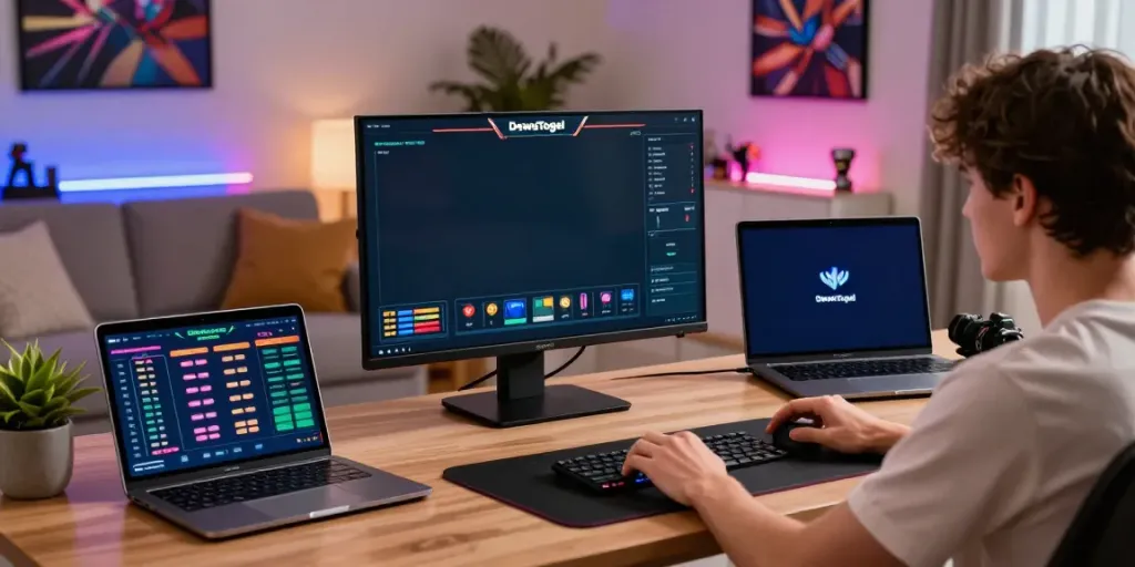 DewaTogel player engaging with an immersive gaming setup in a stylish living room.