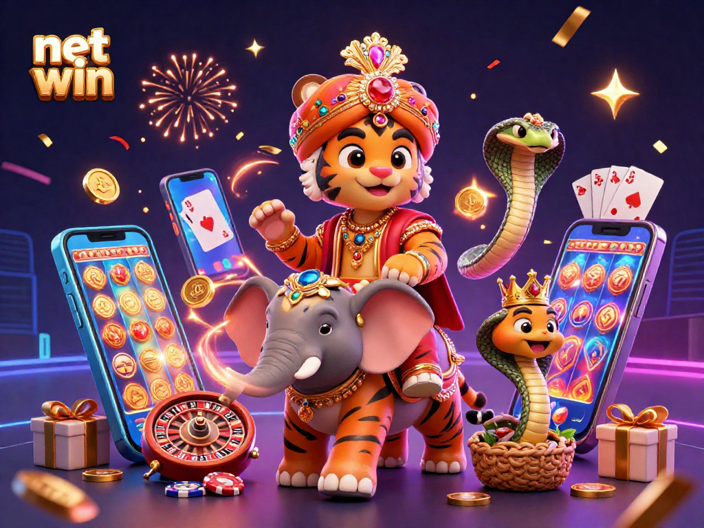 Experience net win as the maharaja tiger celebrates with vibrant casino elements and a jewel elephant.
