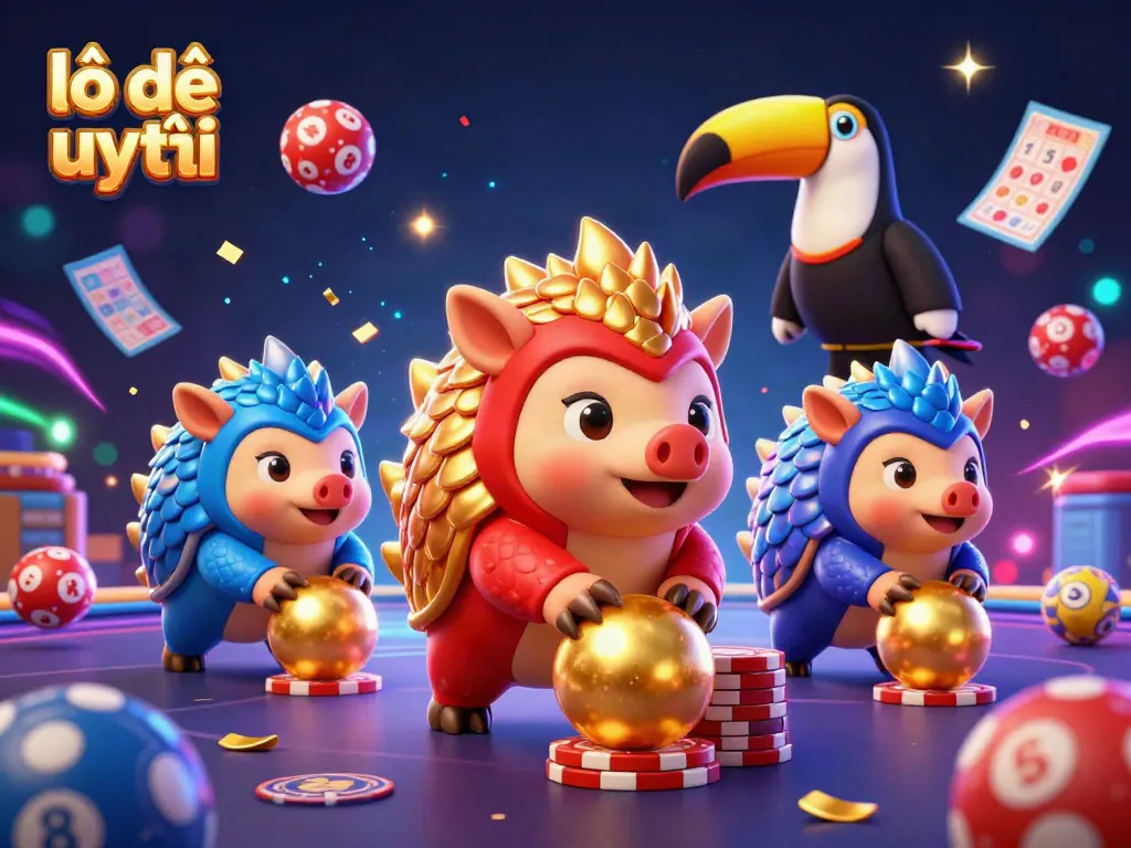 Experience vibrant action with lô đề uy tín as pangolins roll golden balls through dynamic lottery elements.
