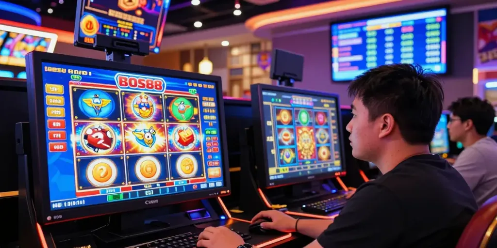 Engaging Bos88 online gaming experience showcasing vibrant slot visuals and live statistics.