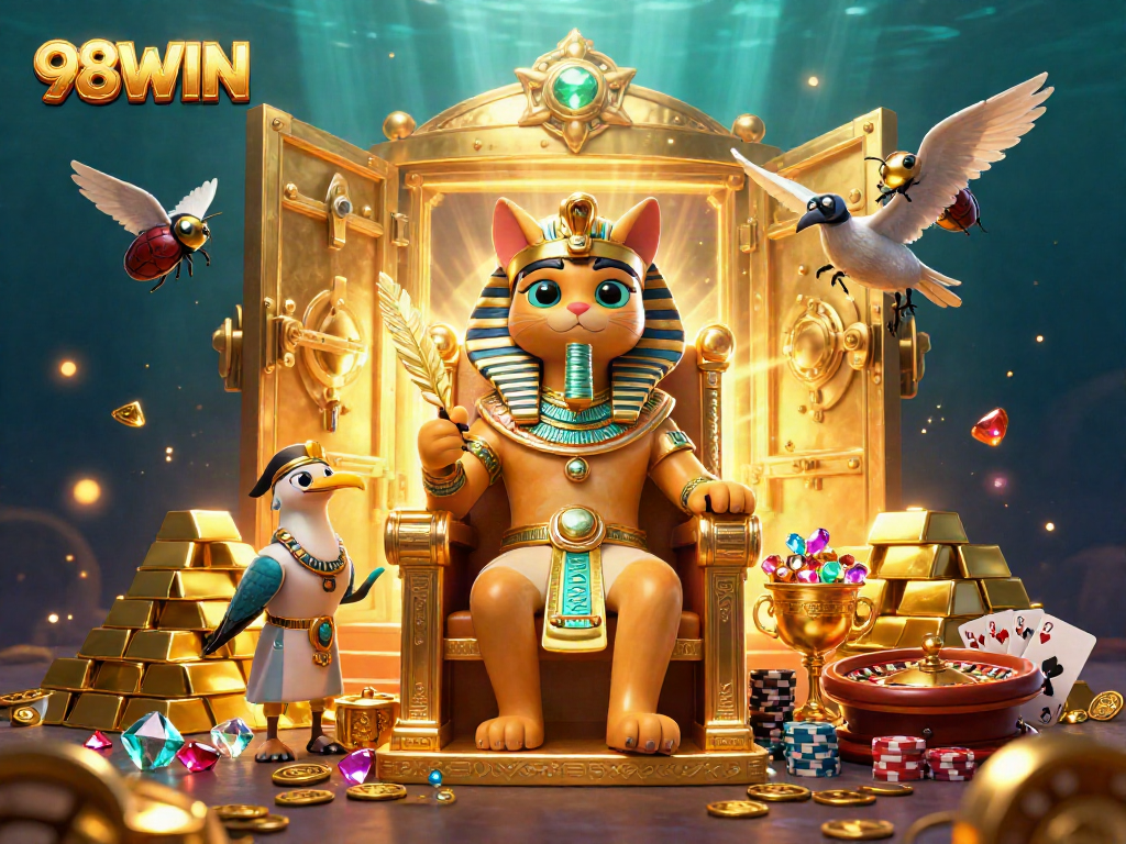 Experience the thrill of 98WIN with vibrant casino imagery, showcasing dynamic characters and elements.