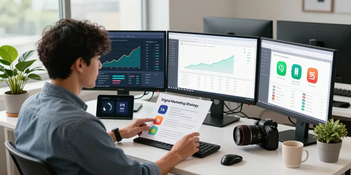Buy app downloads by analyzing app trends at a modern workspace with analytics displays.