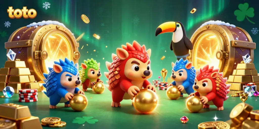 Engaging scene of rival pangolins in armor rolling golden balls, capturing the essence of toto gambling.